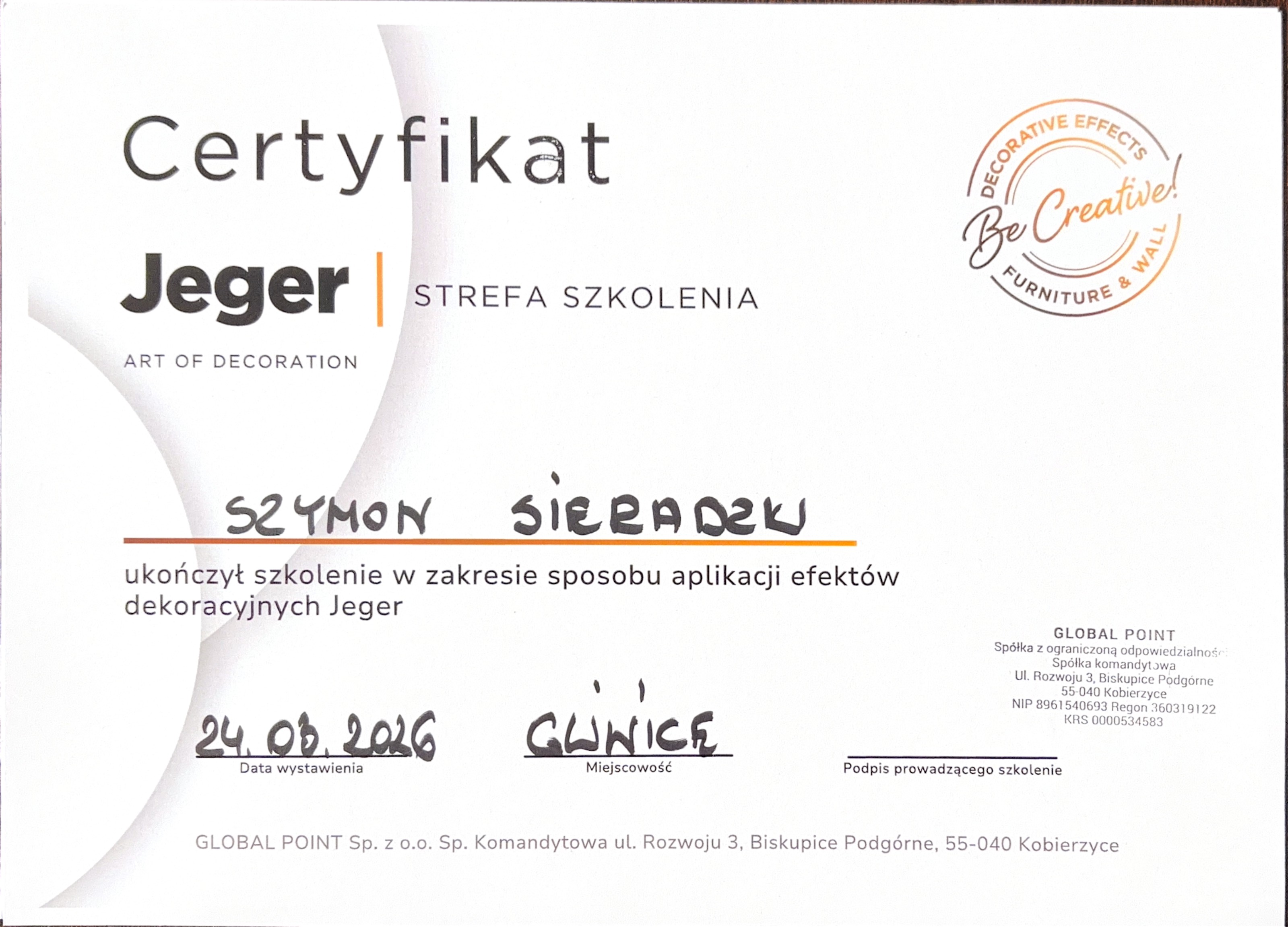 Certyfikat Jeger · 12.08.2026