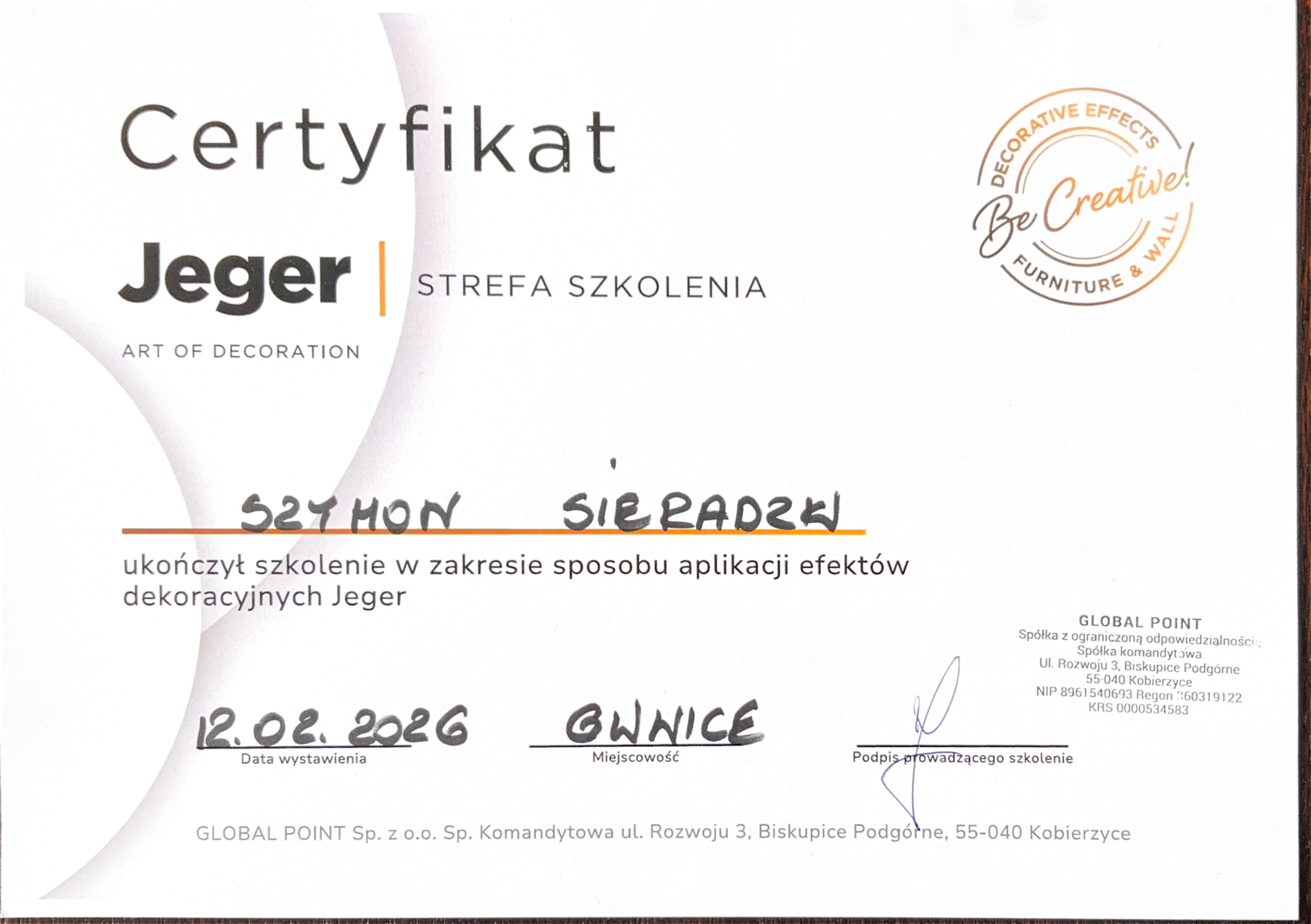 Certyfikat Jeger · 24.08.2026